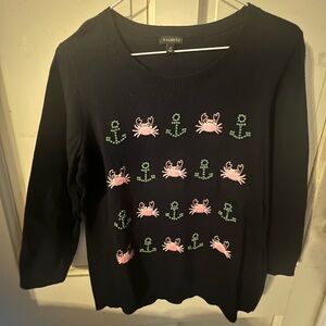 Navy Blue Talbots Nautical Theme Sweater Medium Crabs & Anchors